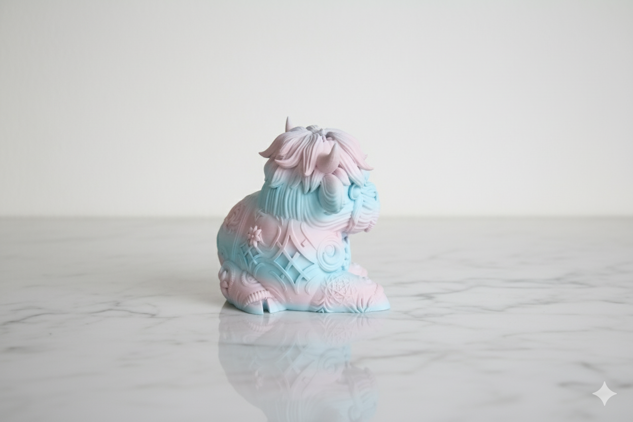 Pastel Cow Figurine – Pink & Blue Decorative Sculpture