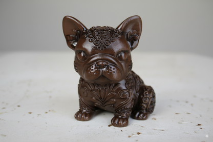 Hand-Painted Dog Figurine with Floral Details – Collectible Decorative Sculpture