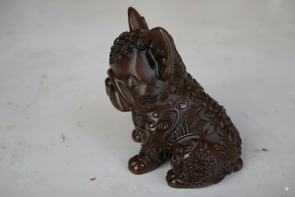 Hand-Painted Dog Figurine with Floral Details – Collectible Decorative Sculpture