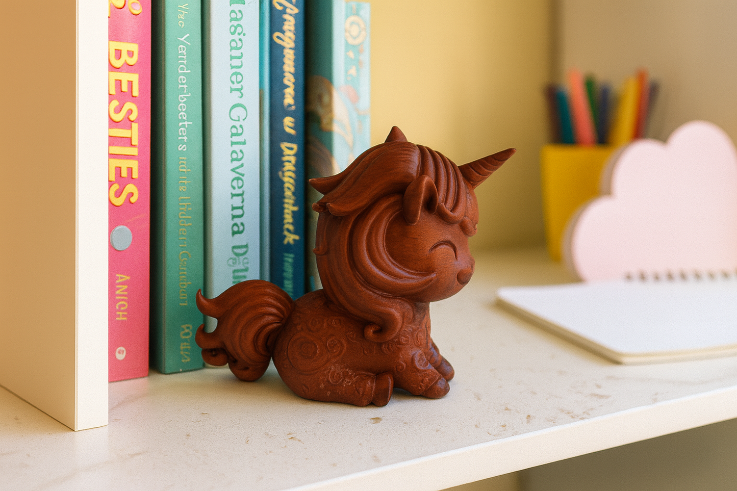 Hand-painted Wood-Effect Unicorn Figurine – Hand-Painted Decorative Sculpture