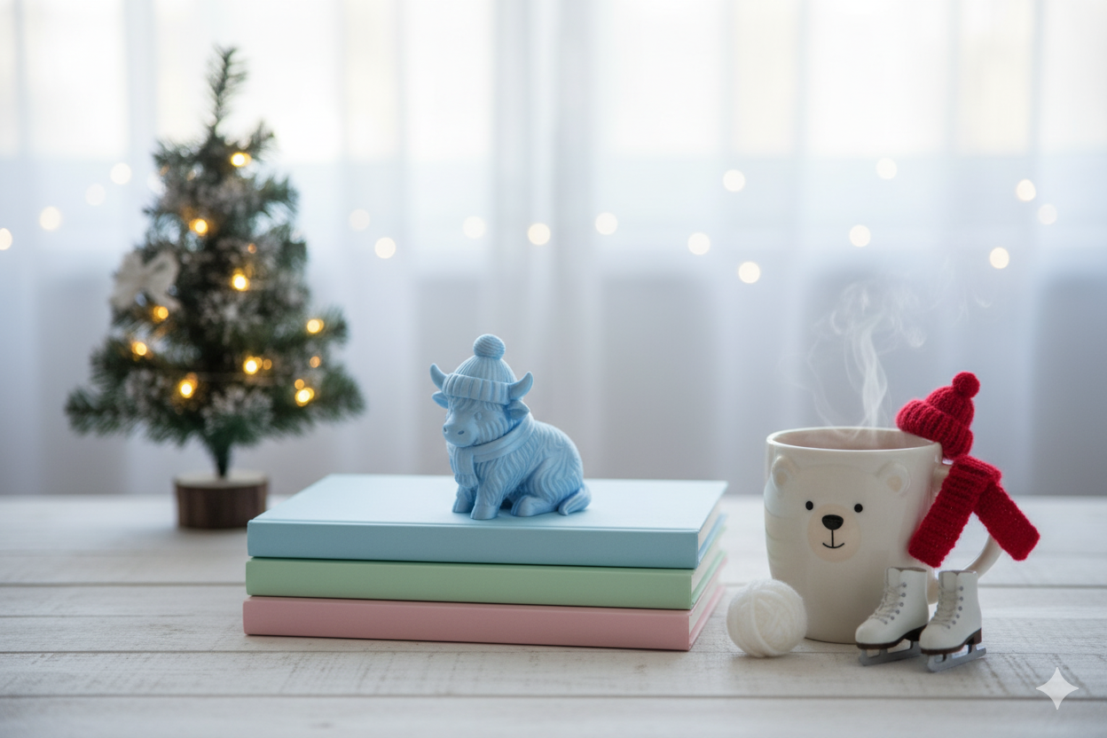 Blue Cow of Abundance with Scarf – Winter Decorative Figurine