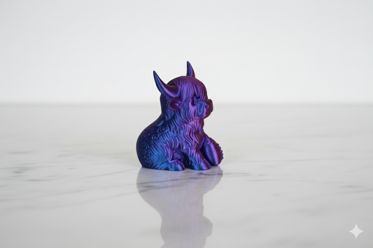 Purple Lucky Cow with Rugby Ball – Mini Figurine for Desk or Gift