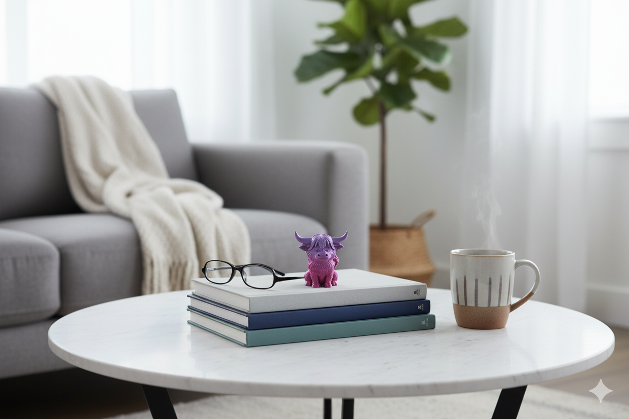 Decorative Cow Figurine – Pink & Purple Finish