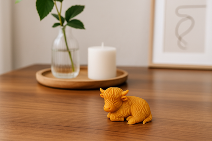 Mustard Highland Cow Figurine – Decorative Animal Sculpture for Home & Gifts