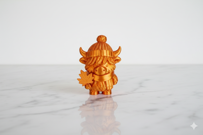 Two-Tone Orange & Pink Highland Cow Figurine – Shiny Autumn Decorative Sculpture