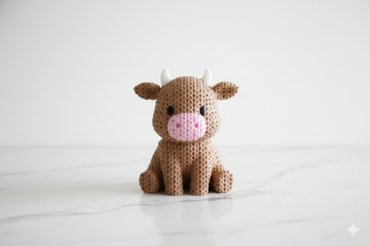 Knitted-Style Cow Figurine – Cute Decorative Farm Animal Sculpture