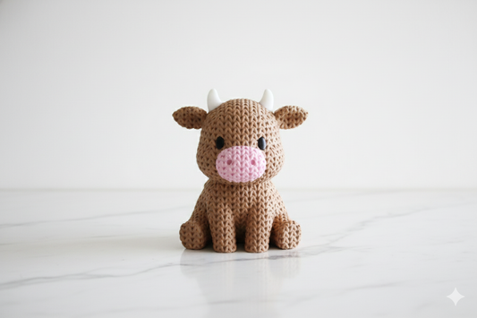 Knitted-Style Cow Figurine – Cute Decorative Farm Animal Sculpture
