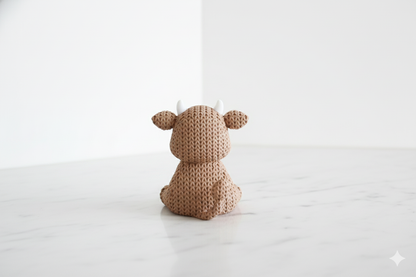 Knitted-Style Cow Figurine – Cute Decorative Farm Animal Sculpture