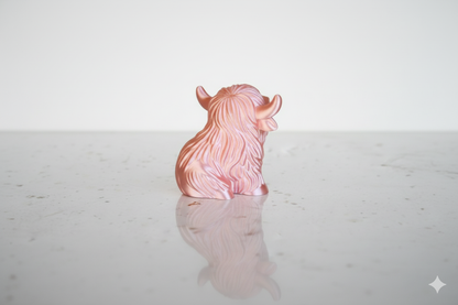 Pearl Pink Highland Cow Figurine – Shiny Decorative Sculpture for Home & Gifts