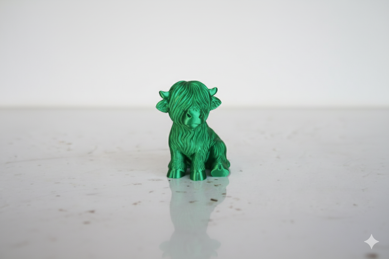 Emerald Highland Cow Figurine – Modern Mini Sculpture