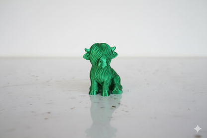 Emerald Highland Cow Figurine – Modern Mini Sculpture