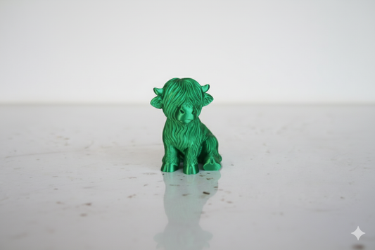 Emerald Highland Cow Figurine – Modern Mini Sculpture