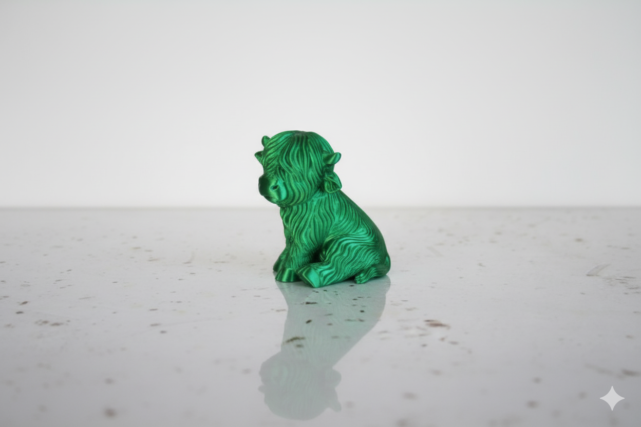 Emerald Highland Cow Figurine – Modern Mini Sculpture