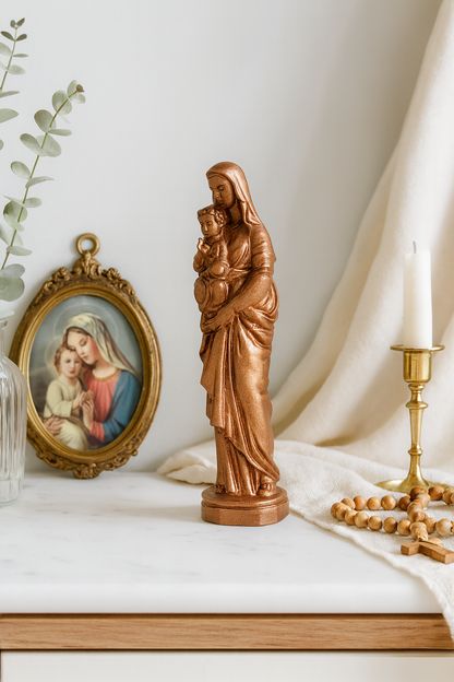 Madonna & Child – Hand-Painted Decorative Figure (Golden, Silver Copper).