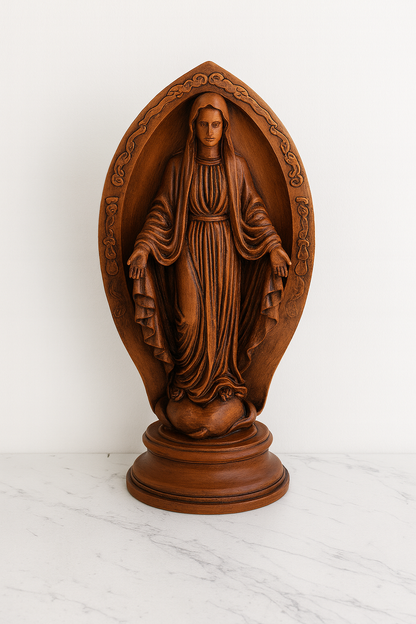 Virgin Mary Statue with Wooden Finish – Hand-Painted Sacred Art (18 cm)