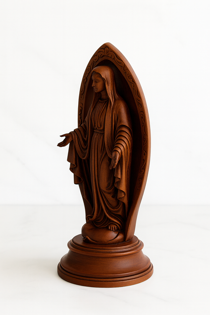 Virgin Mary Statue with Wooden Finish – Hand-Painted Sacred Art (18 cm)