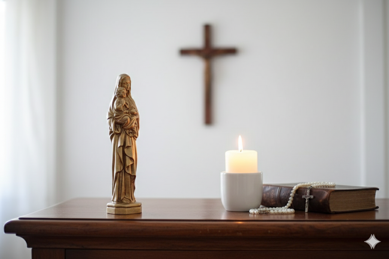 Madonna & Child – Hand-Painted Decorative Figure (Golden, Silver Copper).