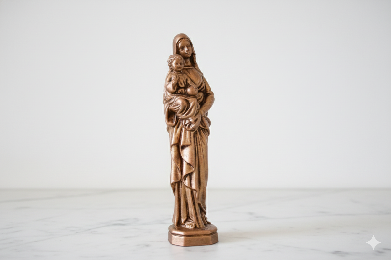 Madonna & Child – Hand-Painted Decorative Figure (Golden, Silver Copper).