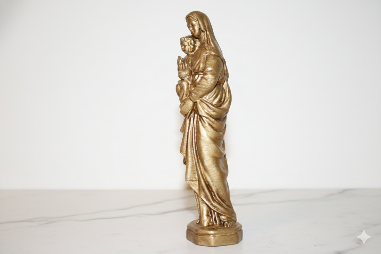 Madonna & Child – Hand-Painted Decorative Figure (Golden, Silver Copper).