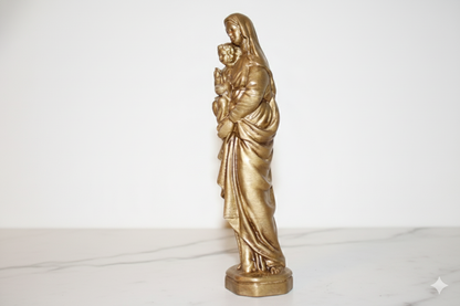 Madonna & Child – Hand-Painted Decorative Figure (Golden, Silver Copper).