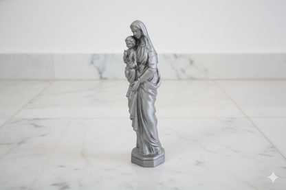 Madonna & Child – Hand-Painted Decorative Figure (Golden, Silver Copper).