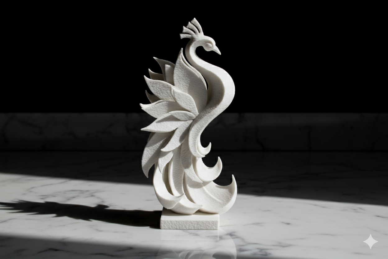Figura decorativa «Fénix elegante» – Escultura minimalista blanca