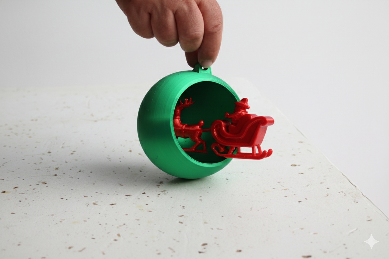 Santa & Reindeer Ornament Ball – 3D Holiday Tree Decoration