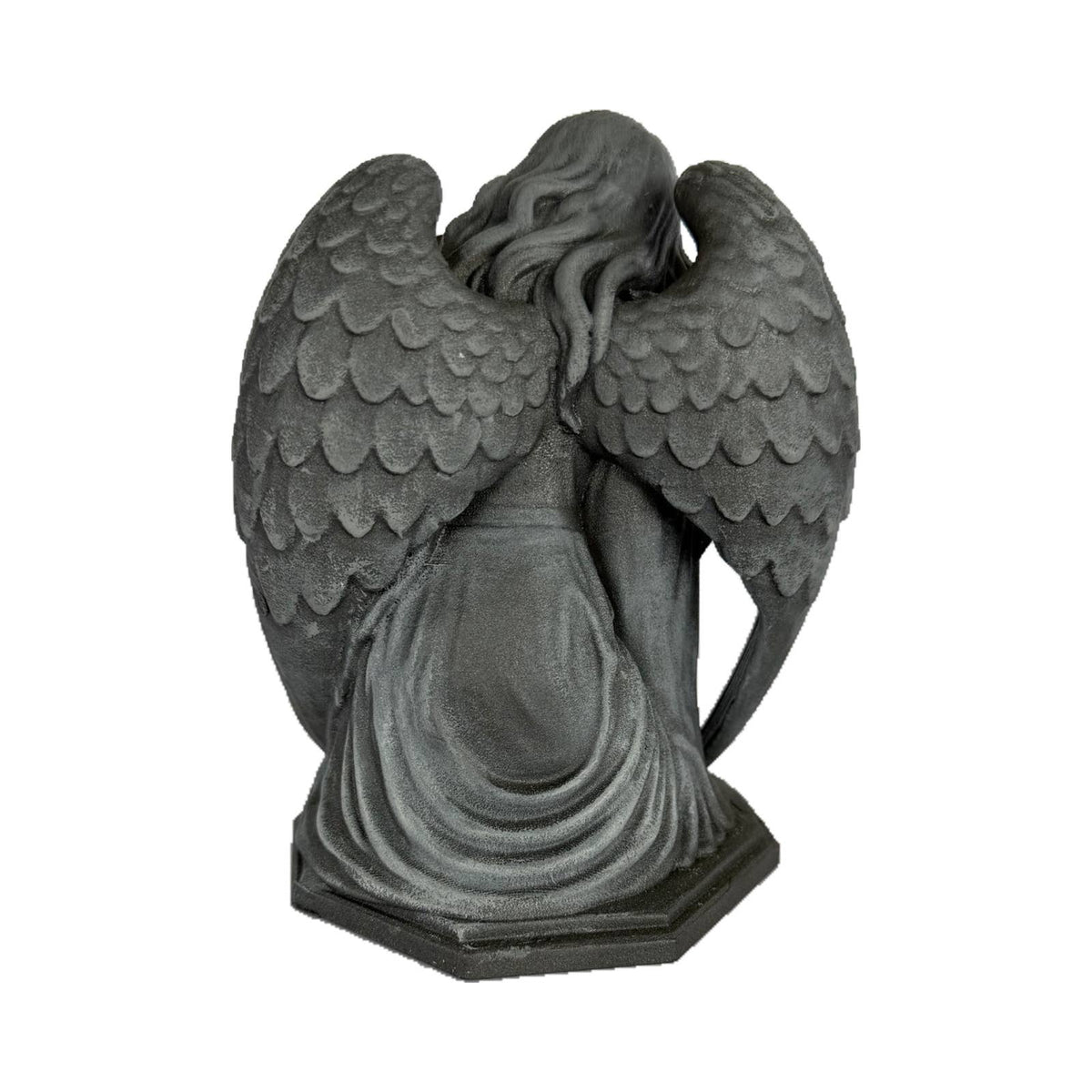 Ángel arrodillado con cruz · Figura decorativa efecto hierro (14 cm)