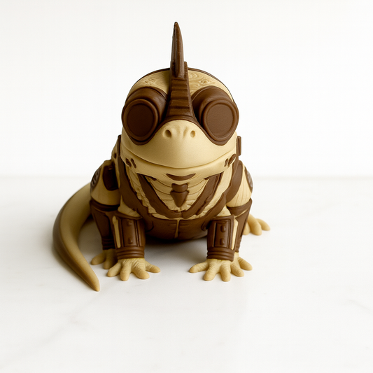 Steampunk Iguana Figurine – Retro-Futuristic Lizard Sculpture