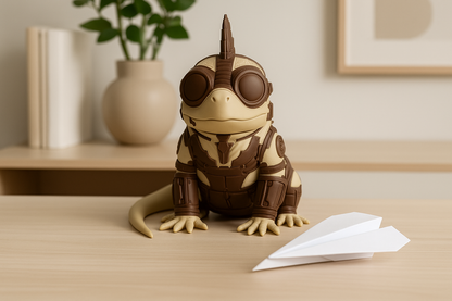 Steampunk Iguana Figurine – Retro-Futuristic Lizard Sculpture