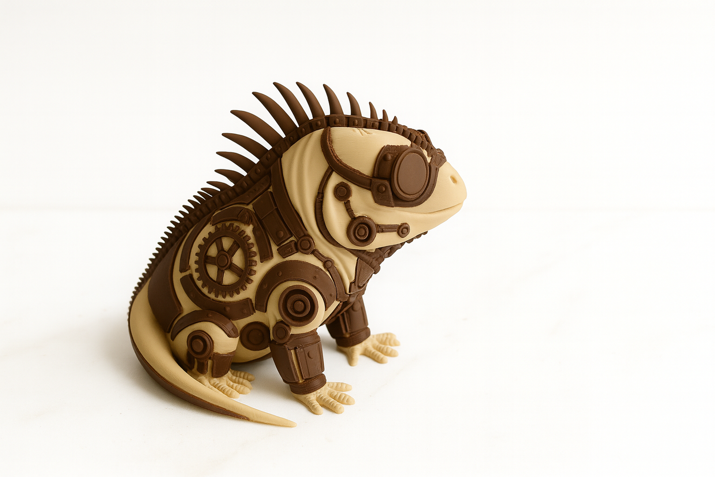 Steampunk Iguana Figurine – Retro-Futuristic Lizard Sculpture