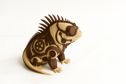 Steampunk Iguana Figurine – Retro-Futuristic Lizard Sculpture