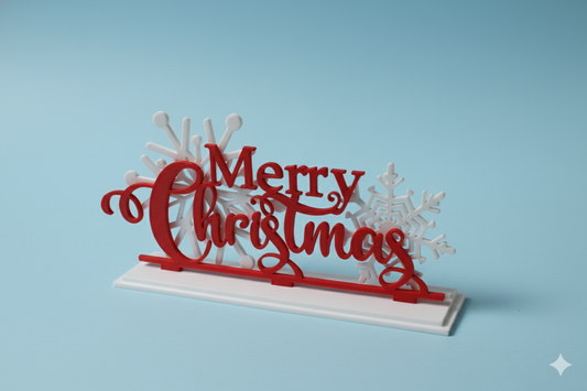 “Merry Christmas” Sign with Stand – Elegant Red and White Holiday Decoration