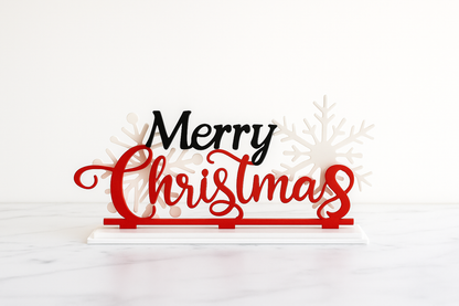 Letrero de "Feliz Navidad" con soporte: elegante decoración navideña en rojo y blanco